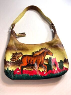 Magnifique Hand-painted Leather Bag Horse Artsy Equestrian Vintage Purse
